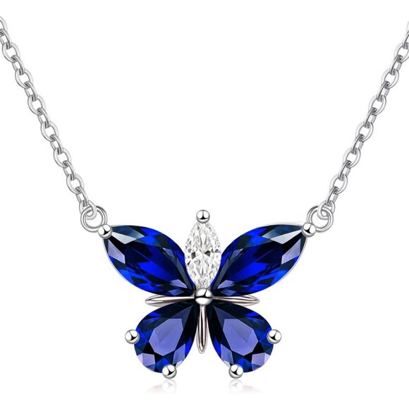 Butterfly Birthstone Necklace for Young Women, Solid 925 Sterling Silver Hypoall